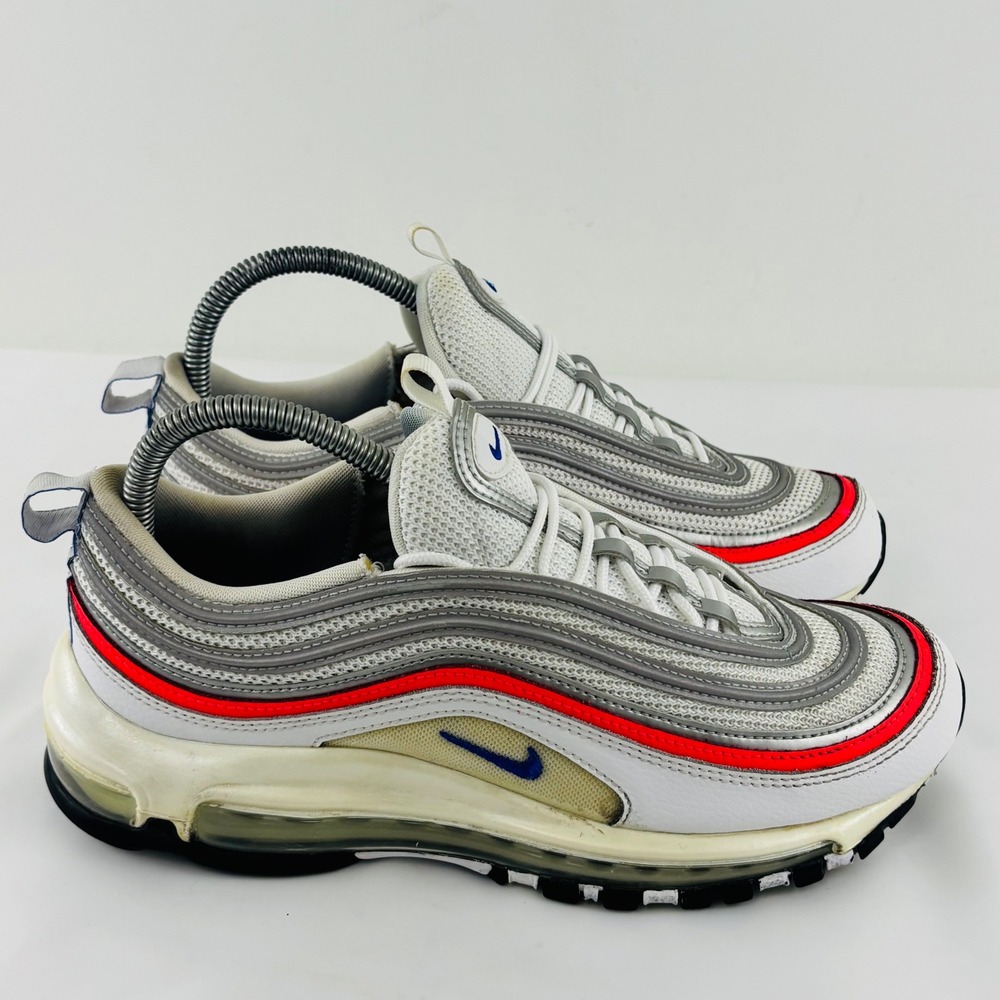 Nike Air Max 97‎ Metallic Silver Flash Crimson Racer Blue Running Shoes Sz 9